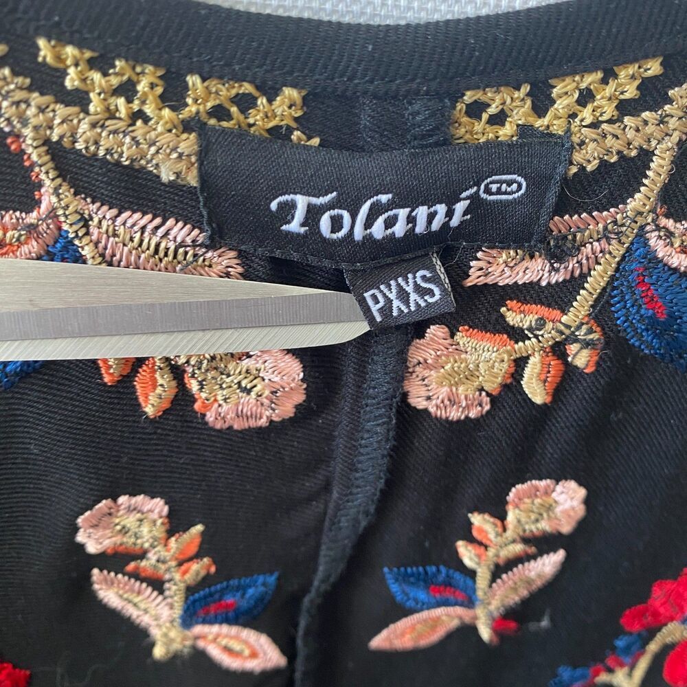 TOLANI Akeeva Black Embroidered Floral Handkerchief Slip On Midi Dress Size PXXS - Picture 11 of 12